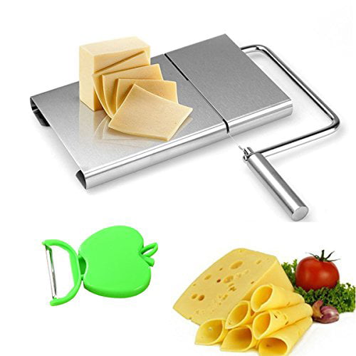 Cheese Slicer Stainless Steel Wire Cutter With Serving Board for Hard and Semi H